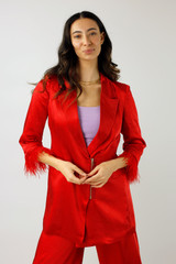 Red Satin Feather Blazer