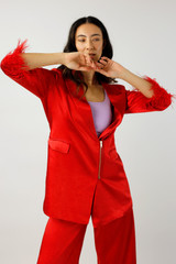 Red Satin Feather Blazer