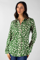 Green Animal Silky Piping Shirt