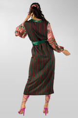 Orange Green Patchwork Wrap Dress