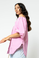 Pink Gingham Open Shoulder Shirt