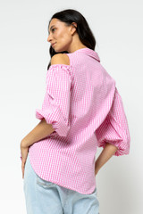 Pink Gingham Open Shoulder Shirt