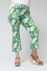 Green Palm Print Pull On Crop Flare