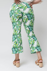 Green Palm Print Pull On Crop Flare