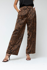 Tan Animal Satin Paperbag Pant