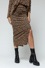 Tan Animal Jacquard Split Skirt