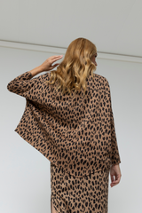 Tan Animal Jacquard V Neck Jumper