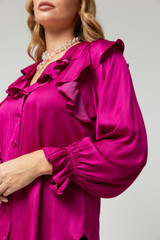 Crimson Silky Ruffle Blouse