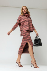 Pink Check Split Skirt