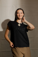 Black Motto Embroidered T Shirt