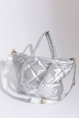 Silver Quilted Tote Bag