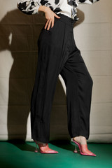 Black Silky Button Hem Pants