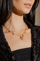 Gold Mini Cross Necklace - Red