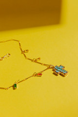 Gold Mini Cross Necklace - Blue