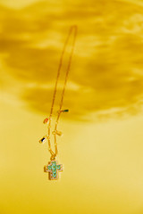 Gold Mini Cross Necklace - Green