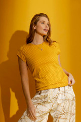 Yellow Checkerboard Bell Cap Sleeve Top