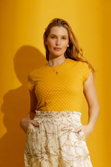 Yellow Checkerboard Bell Cap Sleeve Top