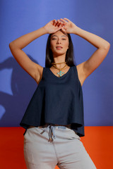 Navy Linen Bell Cami