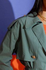 Teal Parachute Crop Trench Coat