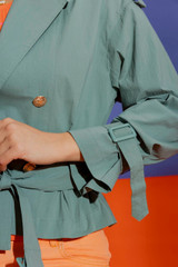 Teal Parachute Crop Trench Coat