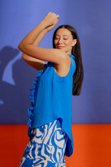 Cobalt Silky Double Ruffle Cami