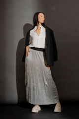 Silver Metallic Pleat Skirt