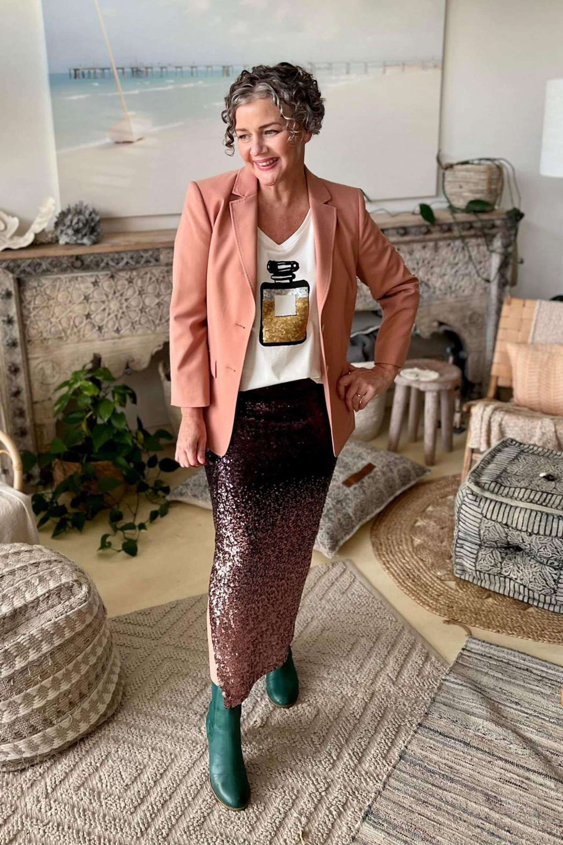 Purple Sequin Ombre Skirt Women's Skirts Motto Fashions