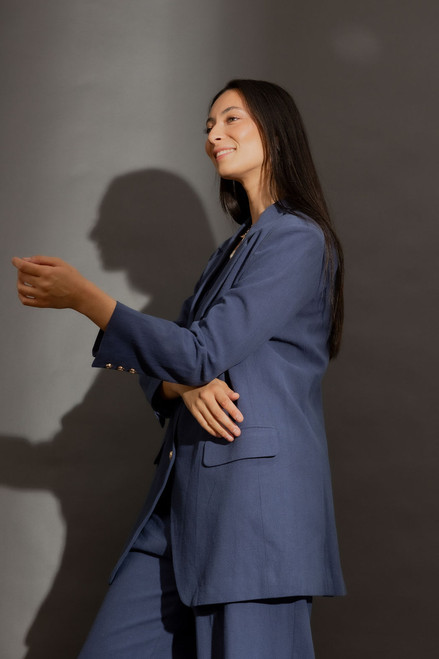 Navy Sandwashed Linen Oversized Blazer