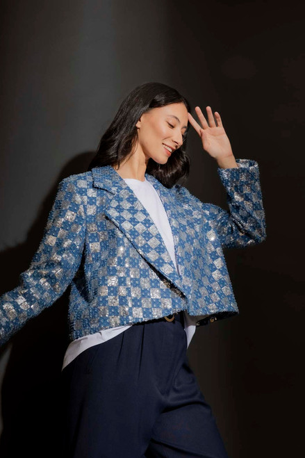 Mid Blue Denim Sequin Jacket