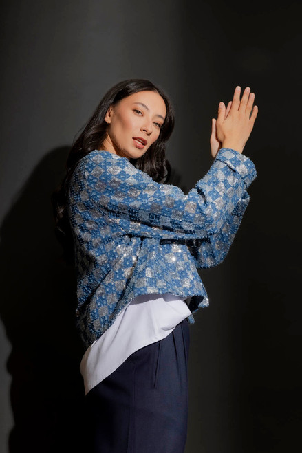 Mid Blue Denim Sequin Jacket