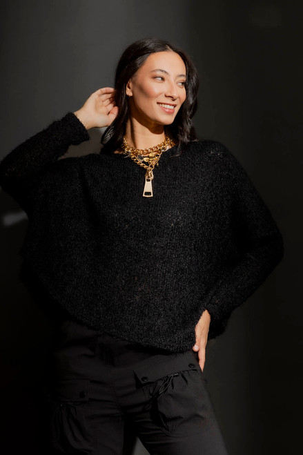 Black Fluffy Crew Neck Jumper