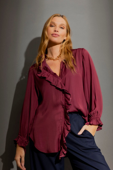 Wine Double Ruffle Blouse