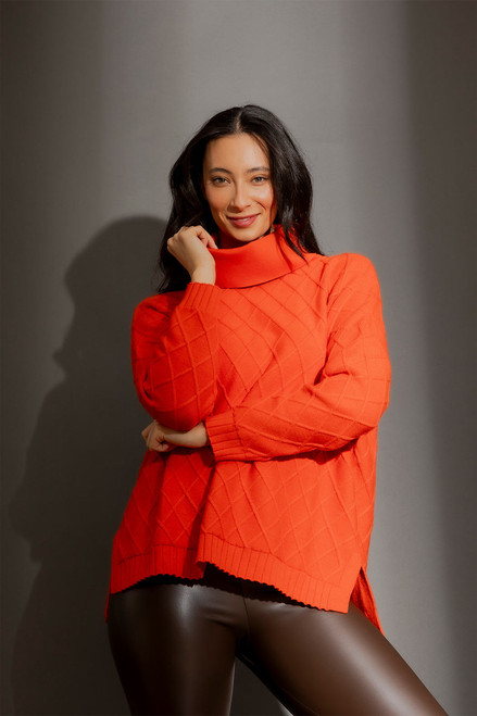 Orange Diamond Cowl Neck Jumper