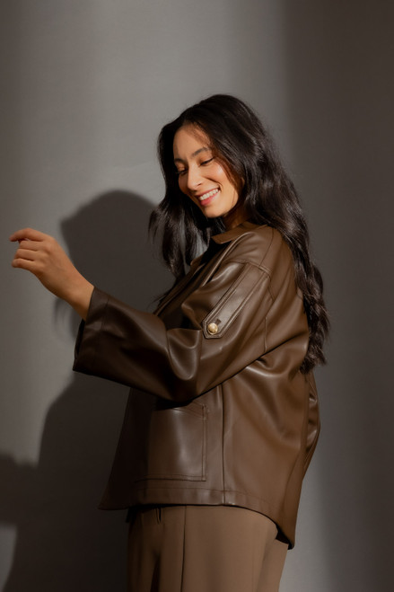 Chocolate Faux Leather Jacket - FINAL SALE