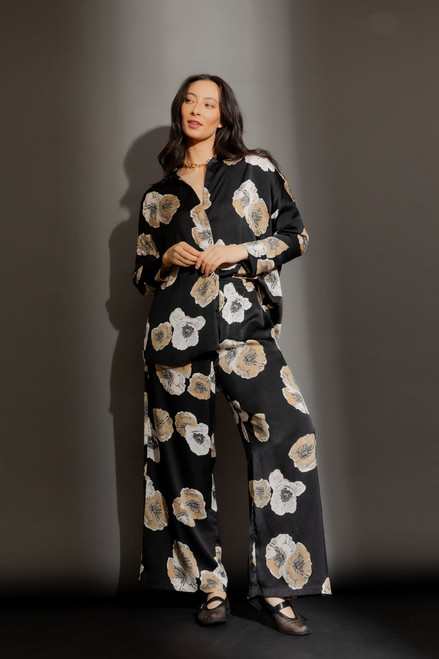Black Floral Silky Lounge Set