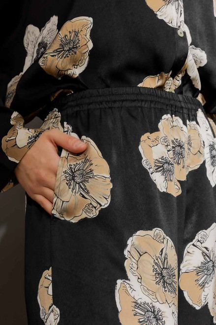 Black Floral Silky Lounge Set