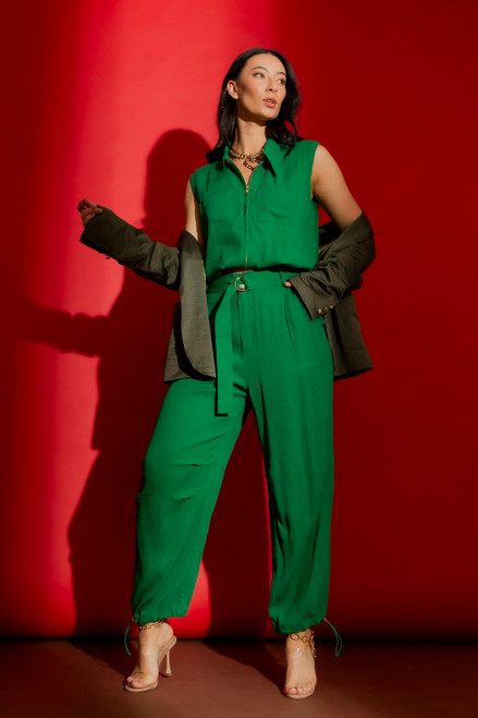 Green Crinkle Zip Up Top- FINAL SALE