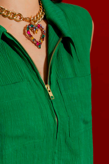 Green Crinkle Zip Up Top- FINAL SALE