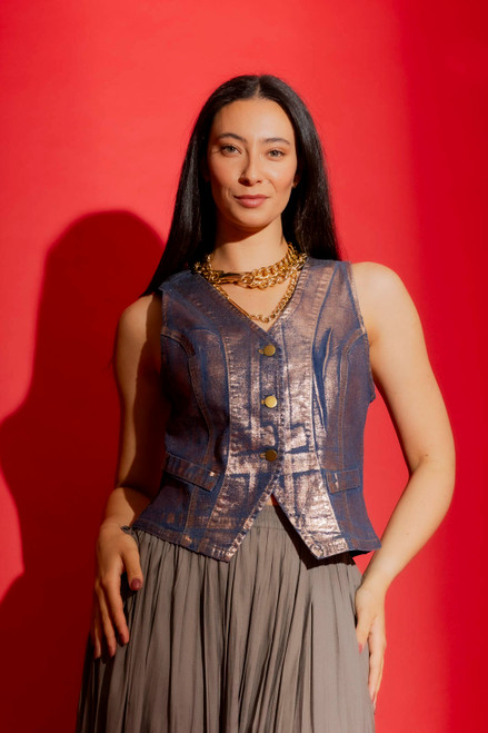 Copper Foil Denim Vest - FINAL SALE