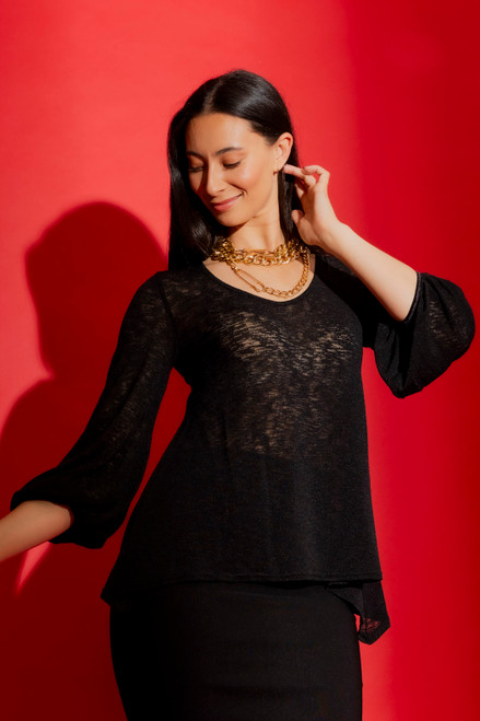 Black Fine Knit Safari Top