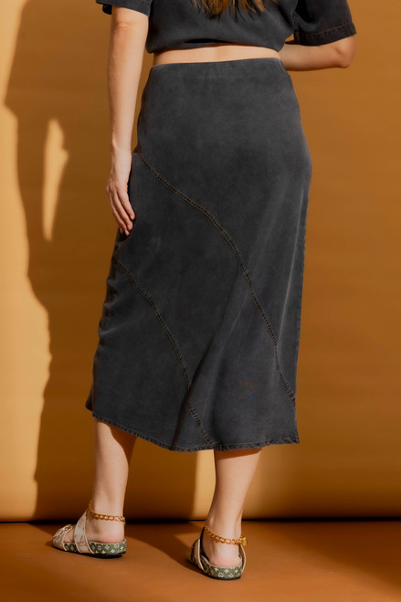 Washed Black Tencel Denim Bias Skirt