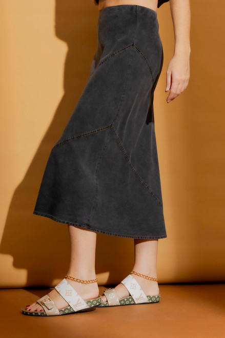 Washed Black Tencel Denim Bias Skirt