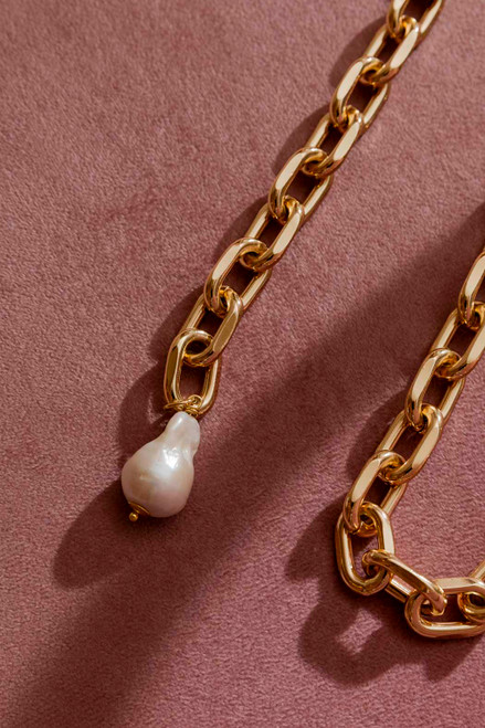 Gold Baroque Long Pearl Necklace