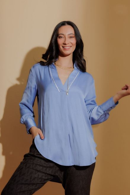 Cornflower Piped Front Blogger Shirt