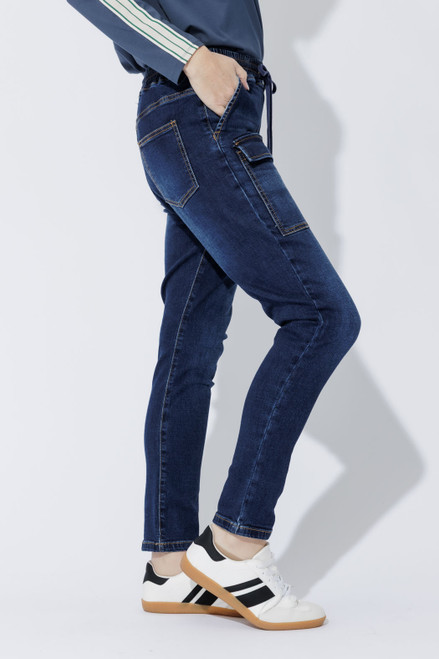 Dark Denim Pull-On Cargo Jean