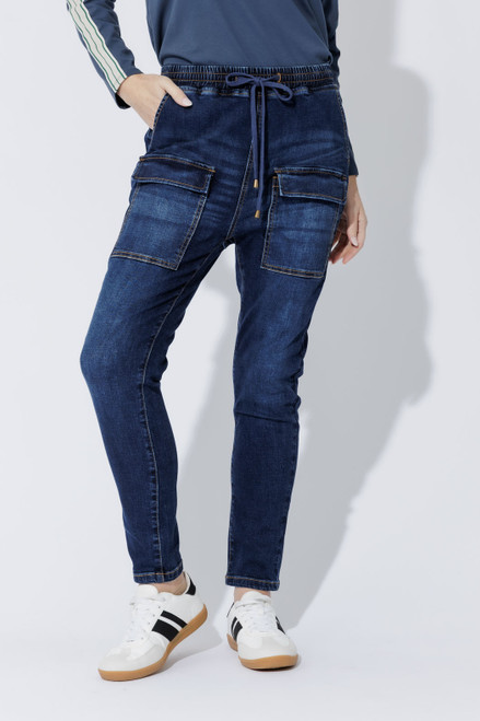 Dark Denim Pull-On Cargo Jean