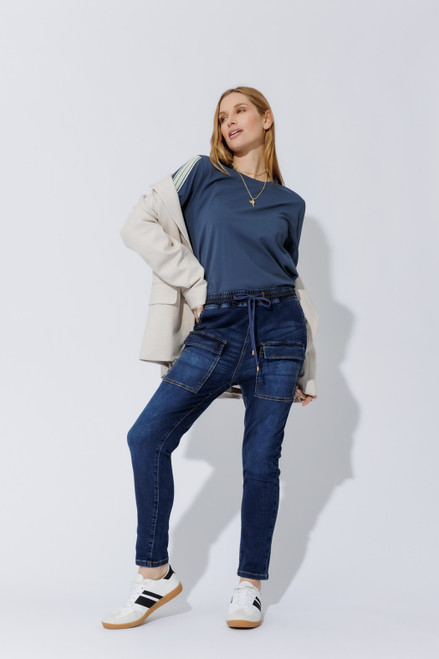 Dark Denim Pull-On Cargo Jean