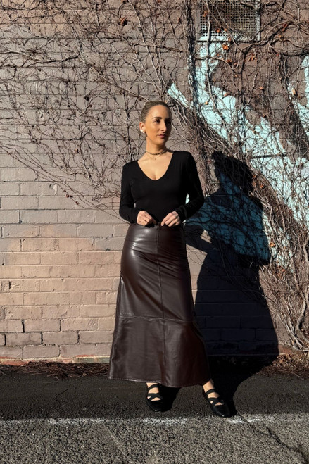 Coffee Faux Leather Skirt