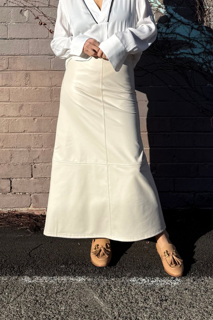 Chalk Faux Leather Skirt