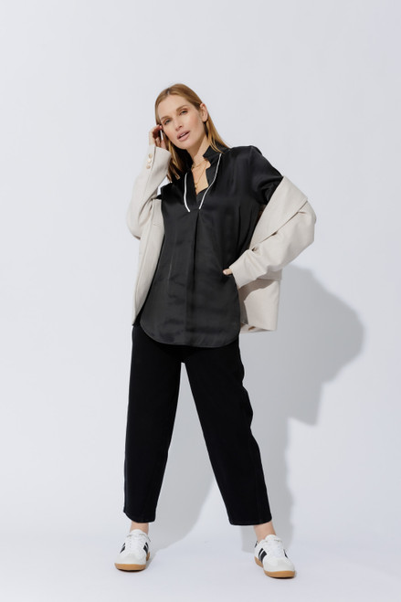 Black Piped Collar Blogger Shirt